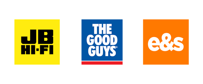 Brand logos: Jb hi-fi, The Good Guys, e&s