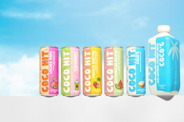 Coco hit drink flavours with blue sky background.