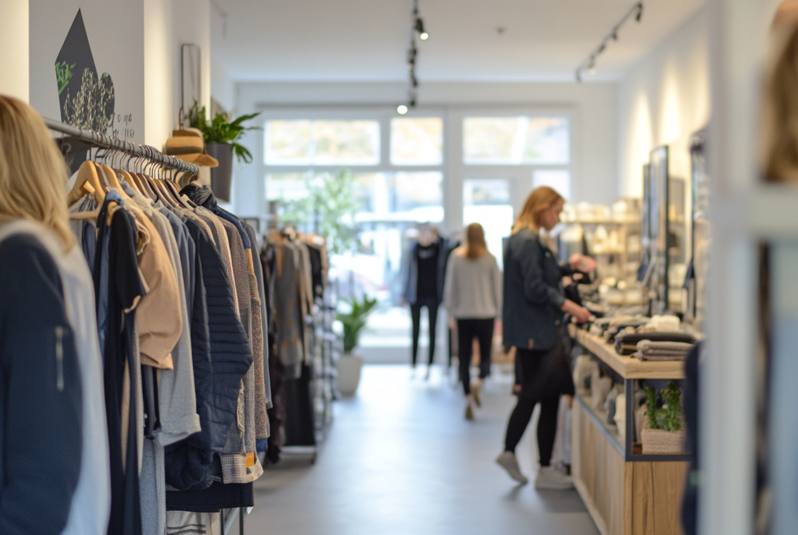 A woman browses a clothing store.
